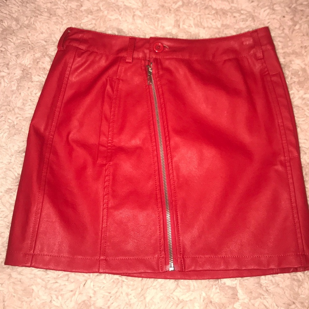 Red leather skirt